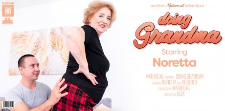 70 year old grandma Noretta gets fucked by a young guy