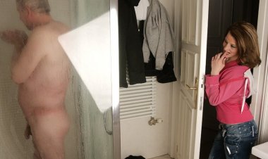 Horny Babe Catches a Dirty Old Man in the Shower - Mature.nl
