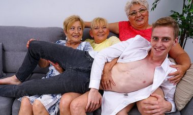 Three Matue Ladies Share One Naught Toy Boy for Their Deviant Sexgames - Mature.nl