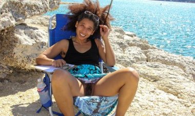 Hairy housewife flashing on the beach and at home