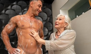 Granny Maria does a hot stud in the shower