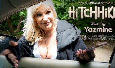 Big breasted Cougar Yazmine is hitching a ride from horny Toyboy Jason Storm