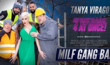 Hot big breasted Milf Tanya Virago is the center of a  good hard Gang Bang