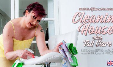 Cougar Tall Clare gets very frisky during cleaning at home