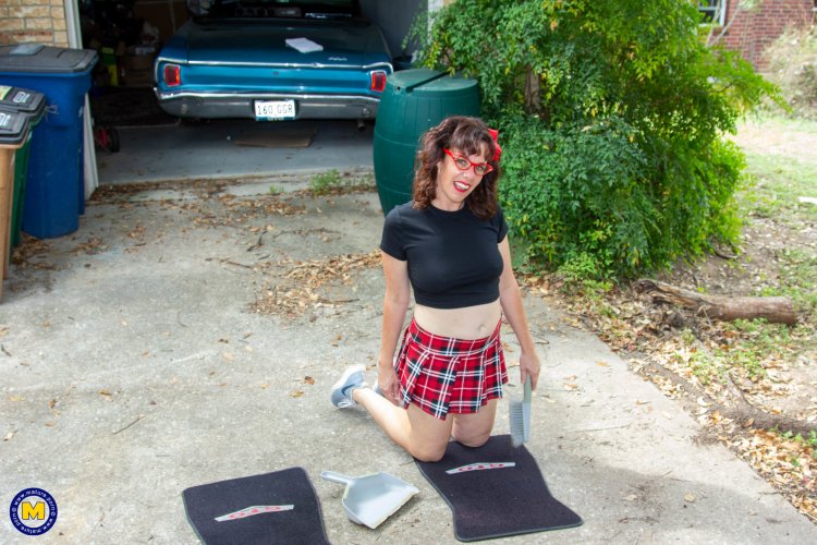 naughty mom loves dressing up as a teen and get wet in her husbands car