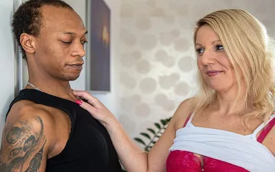 Big dicked black guy fucking a MILF in her kitchen