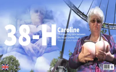 Granny Caroline with a cup size of 38 plays with Her Massive Tits and Talks Dirty in the Garden