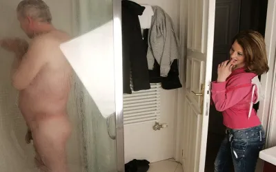Horny Babe Catches a Dirty Old Man in the Shower - Mature.nl