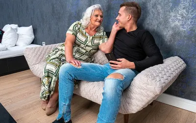 Horny grandma sucks her toyboy's cock and gets fucked hard