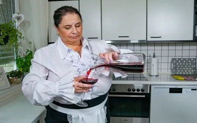 Huge Breasted Mature Slut Playing with Her Pussy in the Kitchen - Mature.nl