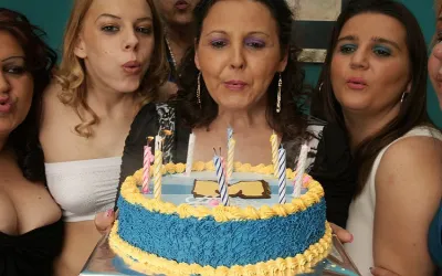 Its an Old and Young Lesbian Birthday Party - Mature.nl