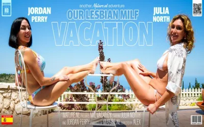 Lesbian MILFs Julia Northa and Jordan Perry eating eachothers pussy at the poolside