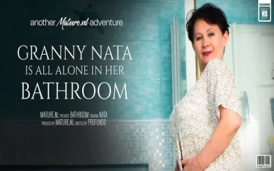 Modern Grandma Nata loves to play with her dildo and her pussy in the bathroom