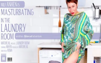 Short haired MILF Anhen gets wet in the laundry room