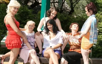 Six Horny Old and Young Lesbians Have a Dirty Wet Picnic - Mature.nl