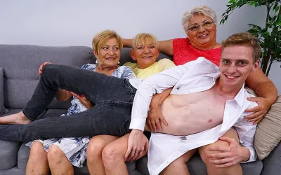 Three Matue Ladies Share One Naught Toy Boy for Their Deviant Sexgames - Mature.nl