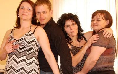 Three Mature Women Sharing One Fucking Dude - Mature.nl