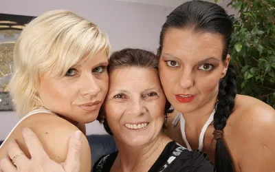 Three Naughty Old and Young Lesbians Do It on the Couch - Mature.nl