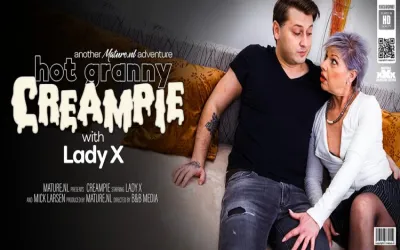 Young guy fucks hot small breasted grandma Lady X and gives her a creampie